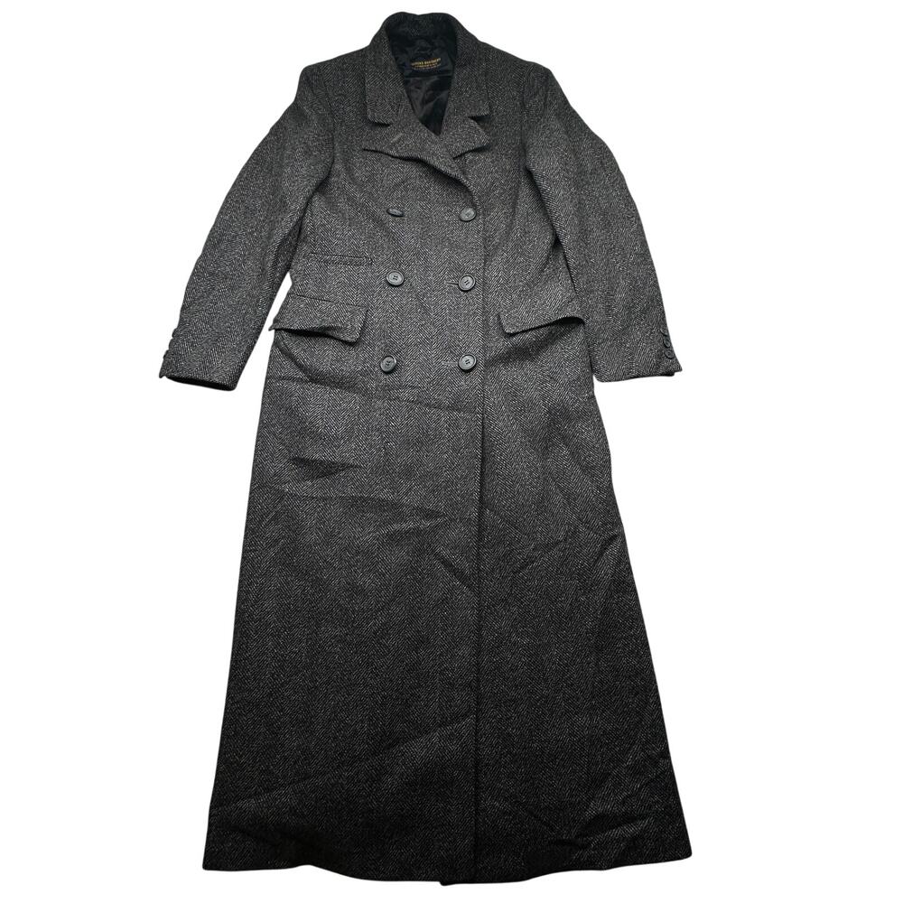 Vintage Brooks Brothers Herringbone Tweed Long Coat Womens 18 Double Breasted